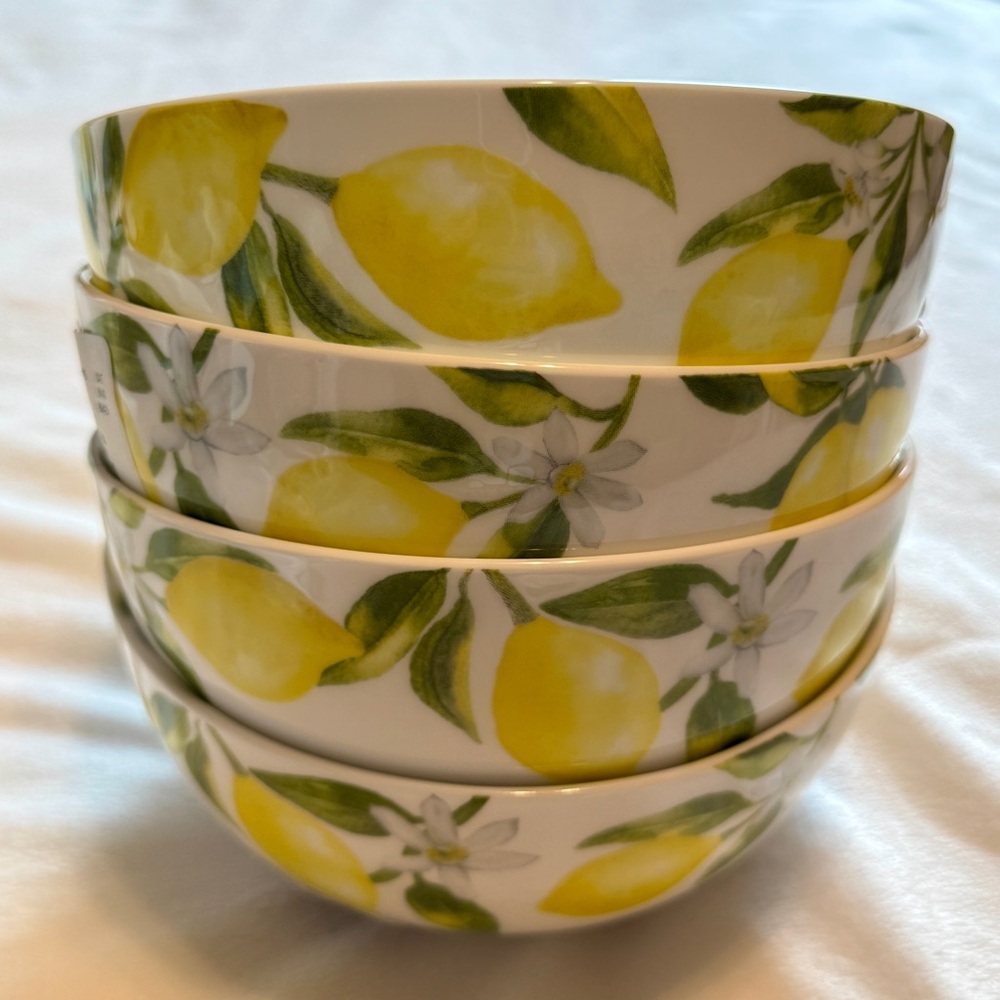 Mikasa Bone China Lemons 6" Soup Cereal Bowls Set of 4 Brand New
